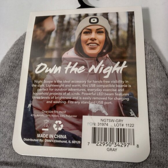 NIght Scope Brightside Collection Knit Hat Women LED Rechargable Gray Beanie NEW - Picture 5 of 6